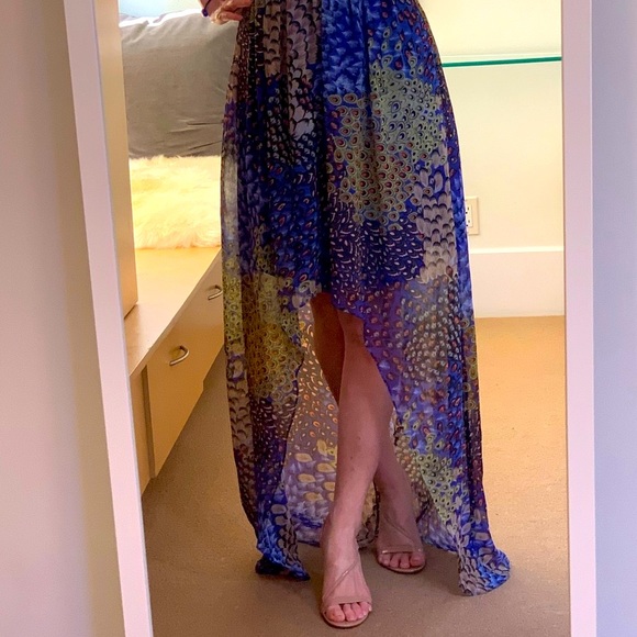 STRAPLESS HIGH LOW BOHO Silky Summer Dress Lined - Picture 3 of 8